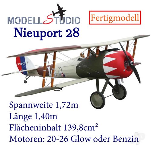 Nieuport 28 Doppeldecker, Fertigmodell mit ALLEM Zubehör, 1,72m